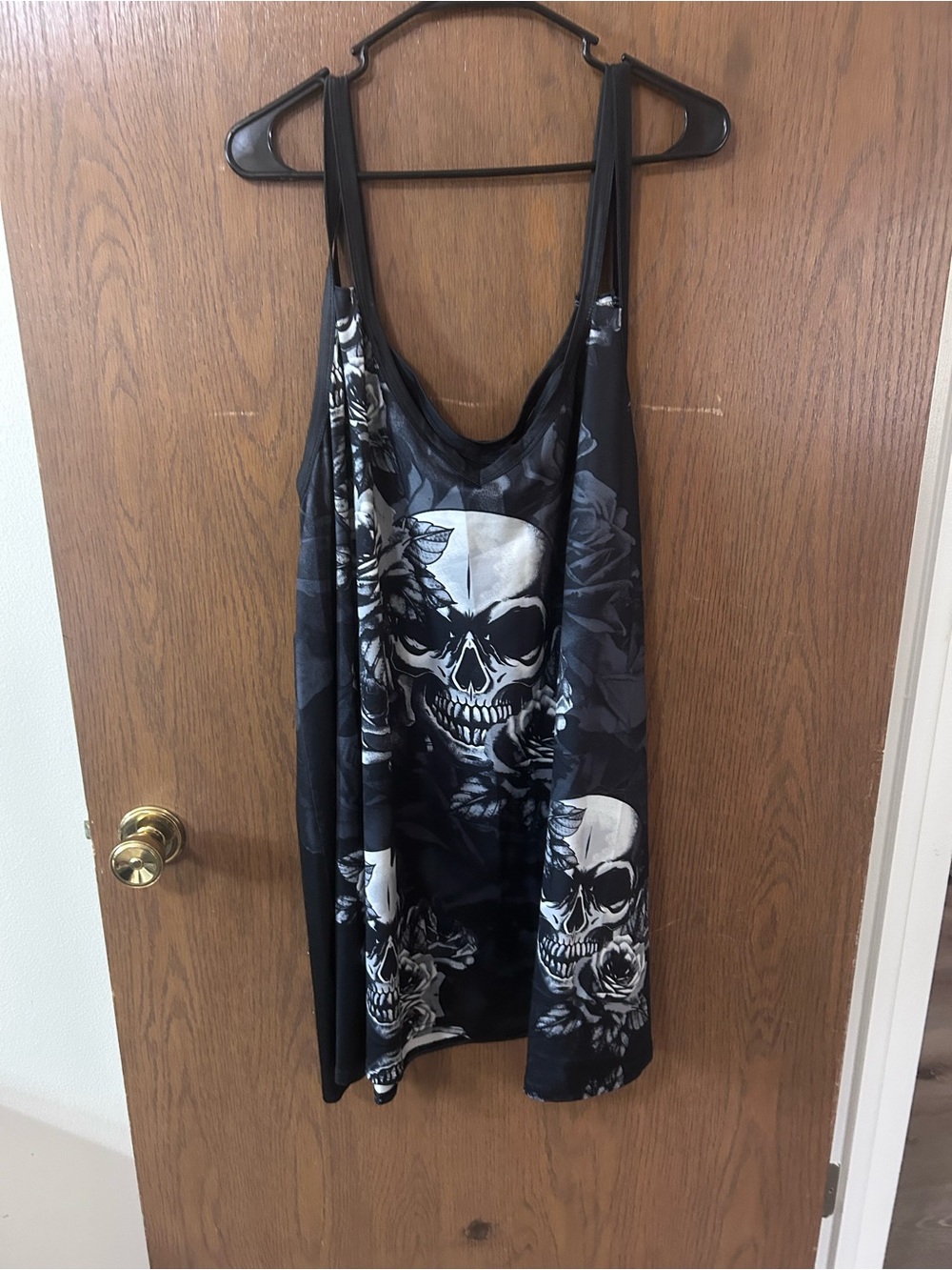 Black Skull Print Midi Dress - Sleeveless Strappy Style